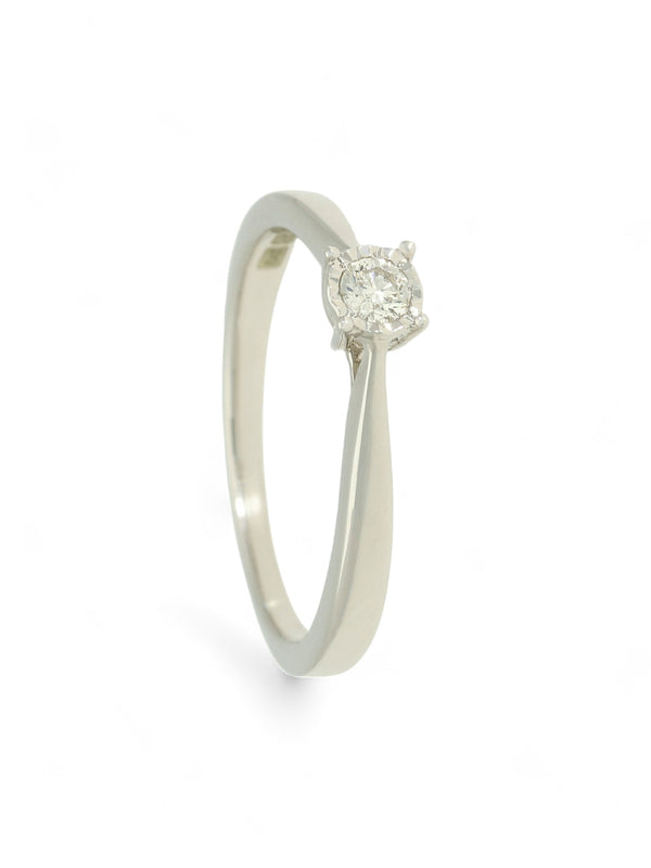 Diamond Solitaire Miracle Set Engagement Ring 0.10ct Round Brilliant Cut in 9ct White Gold