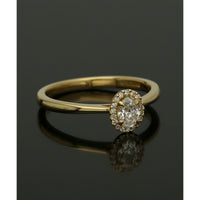 Diamond Halo Engagement Ring 0.30ct Oval Cut in 18ct Yellow Gold