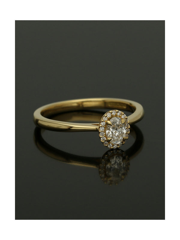 Diamond Halo Engagement Ring 0.30ct Oval Cut in 18ct Yellow Gold