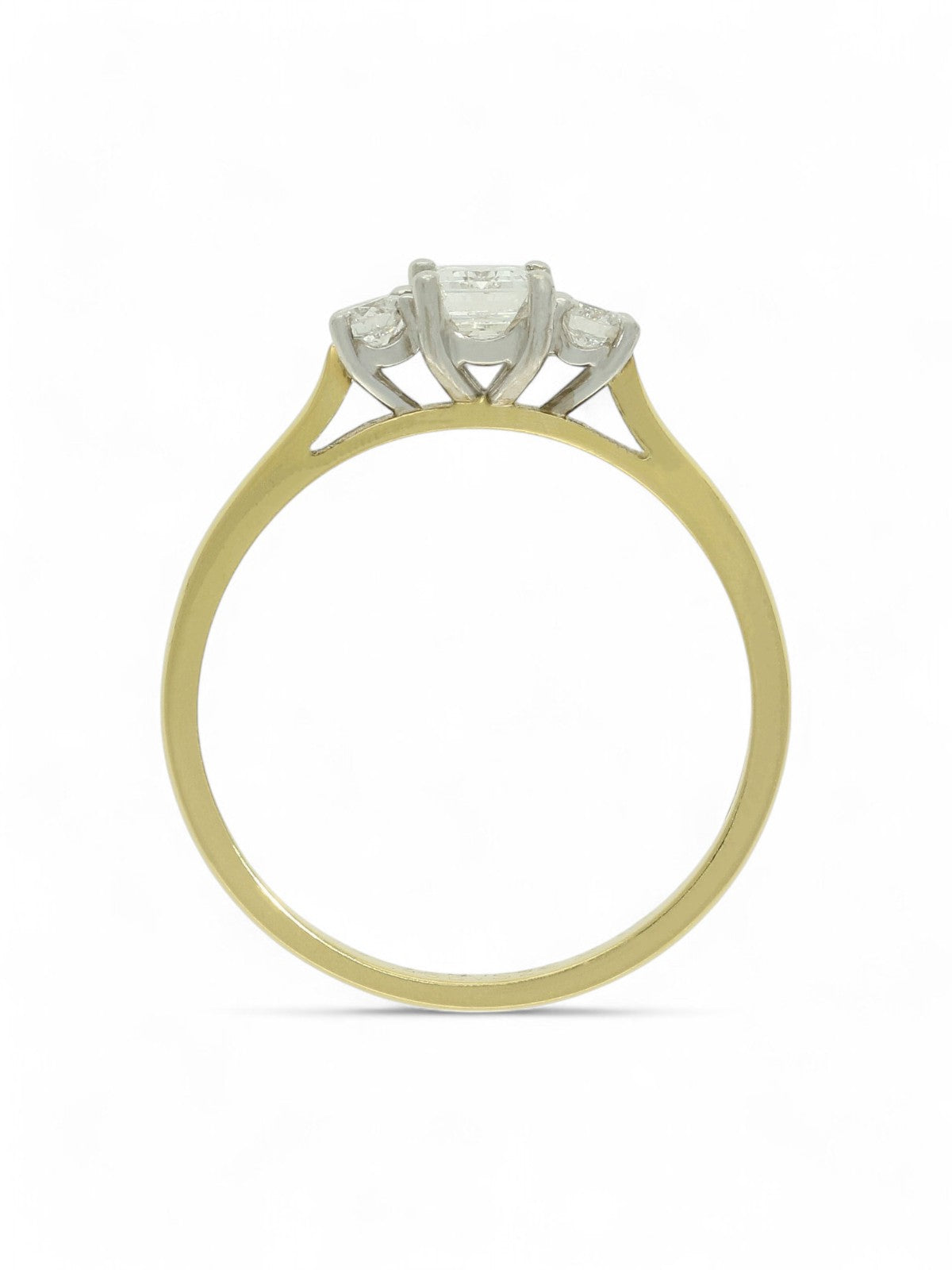 Three Stone Diamond Ring 0.60ct Certificated Emerald & Round Brilliant Cut in 18ct Yellow & White Gold