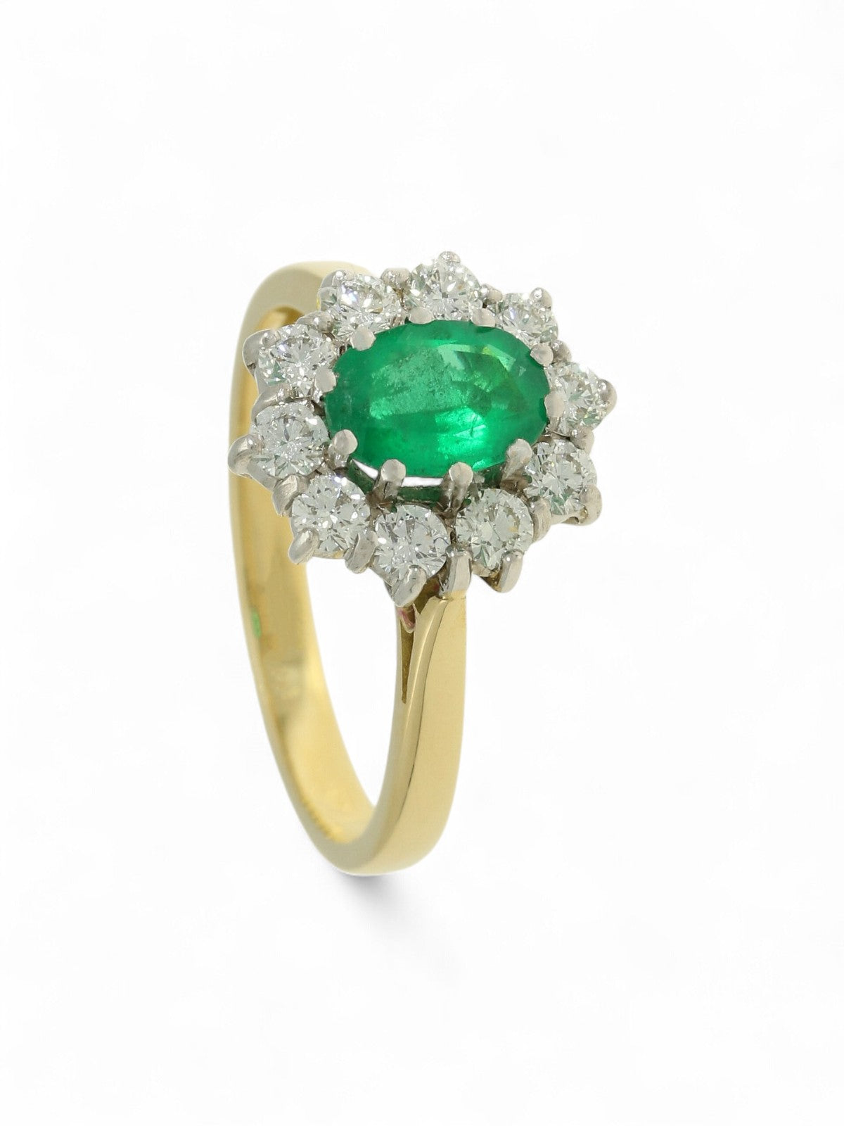 Emerald & Diamond Cluster Ring in 18ct Yellow & White Gold