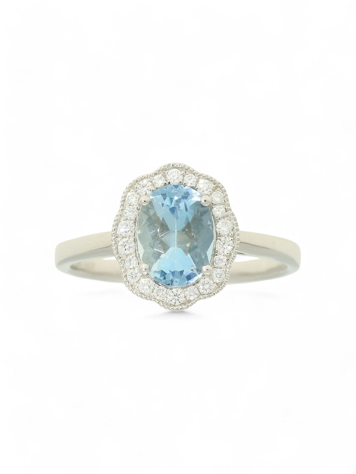 Aquamarine & Diamond Cluster Ring in 18ct White Gold
