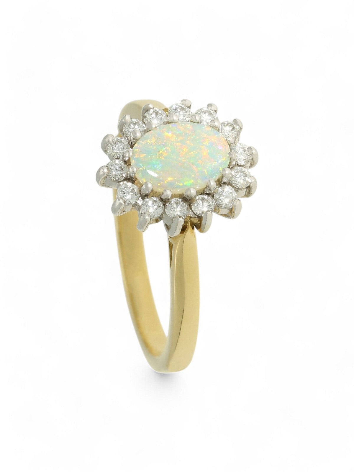 Opal & Diamond Cluster Ring in 18ct Yellow & White Gold