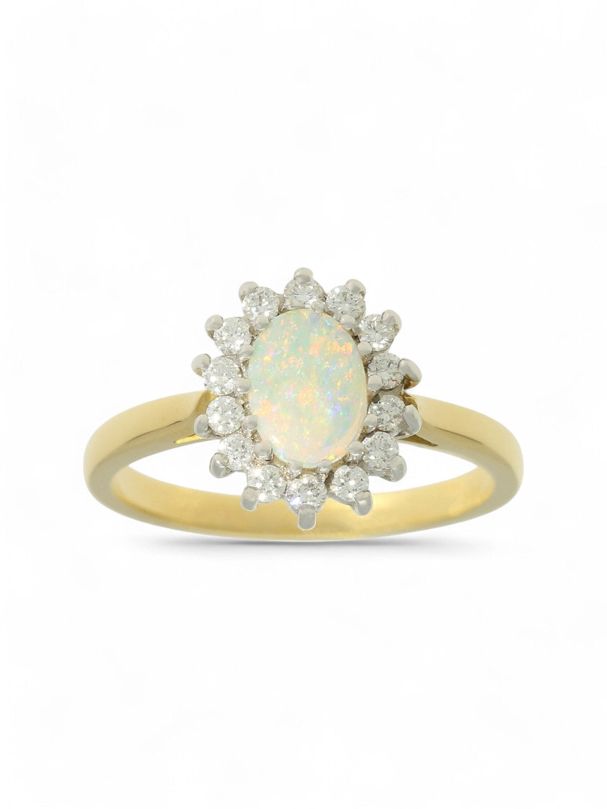 Opal & Diamond Cluster Ring in 18ct Yellow & White Gold