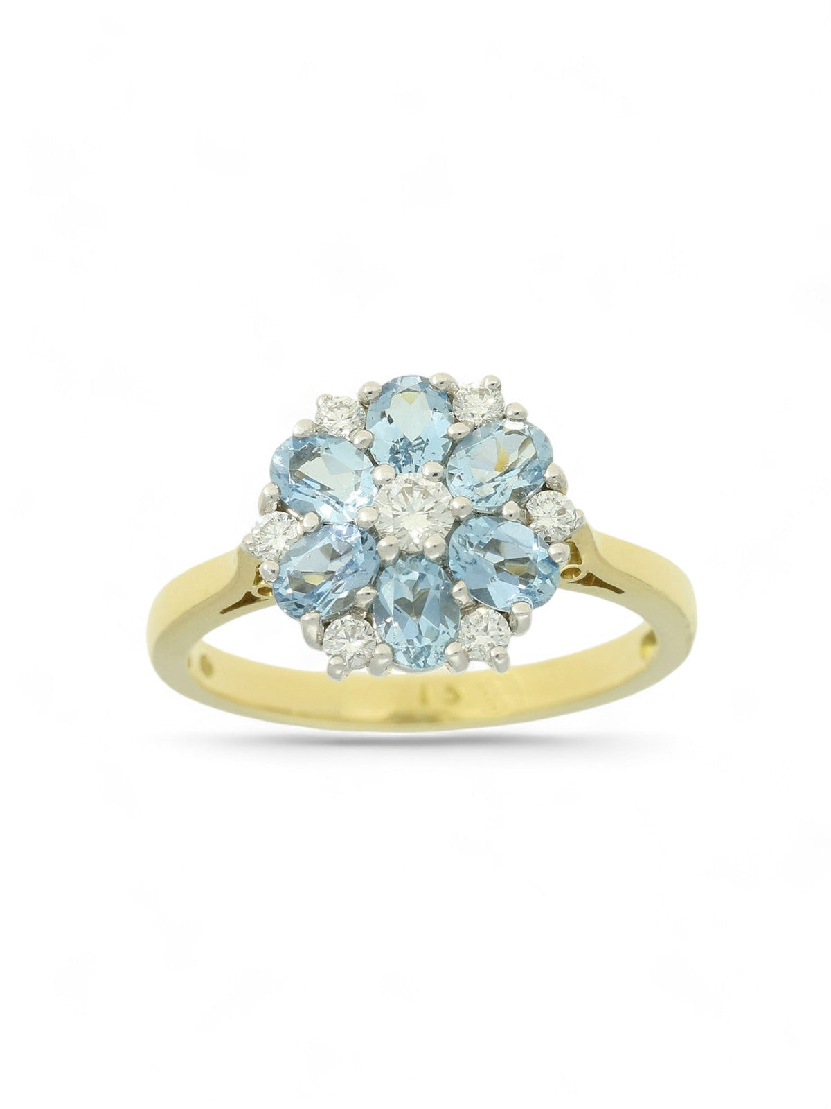 Aquamarine & Diamond Flower Cluster Ring in 18ct Yellow & White Gold