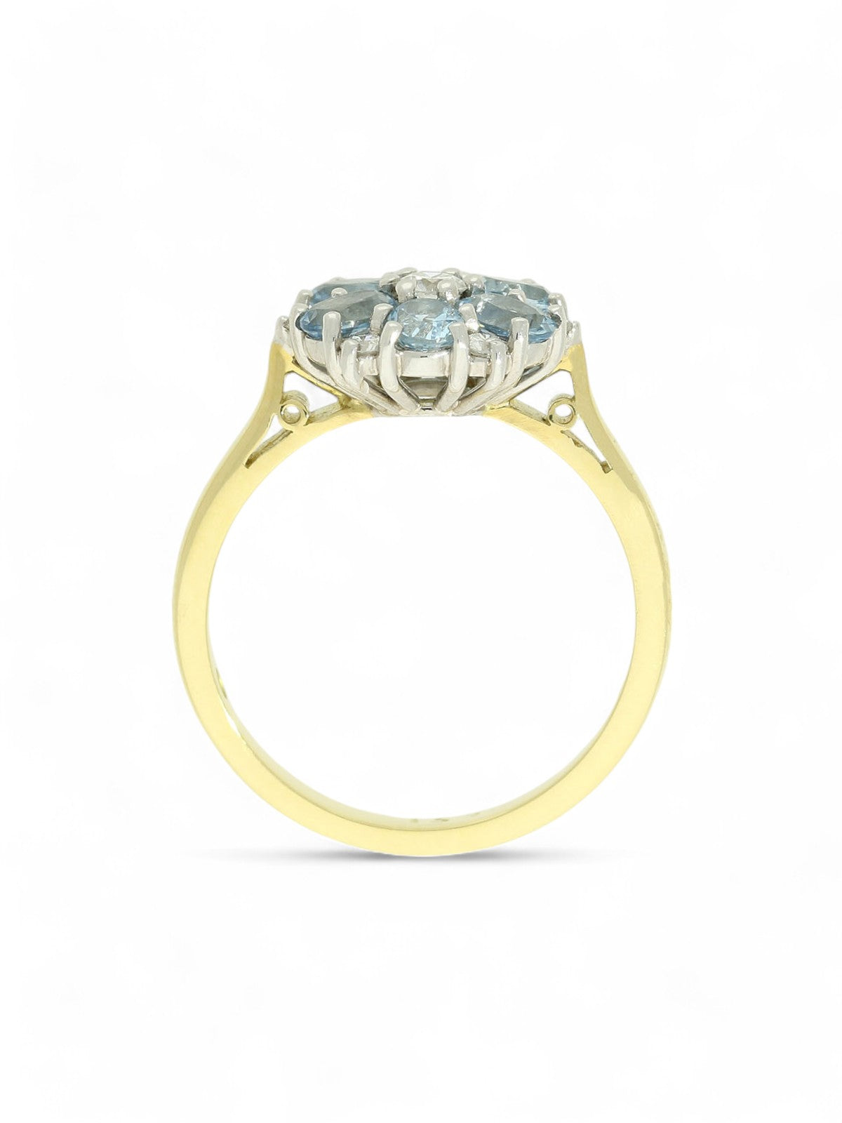 Aquamarine & Diamond Flower Cluster Ring in 18ct Yellow & White Gold