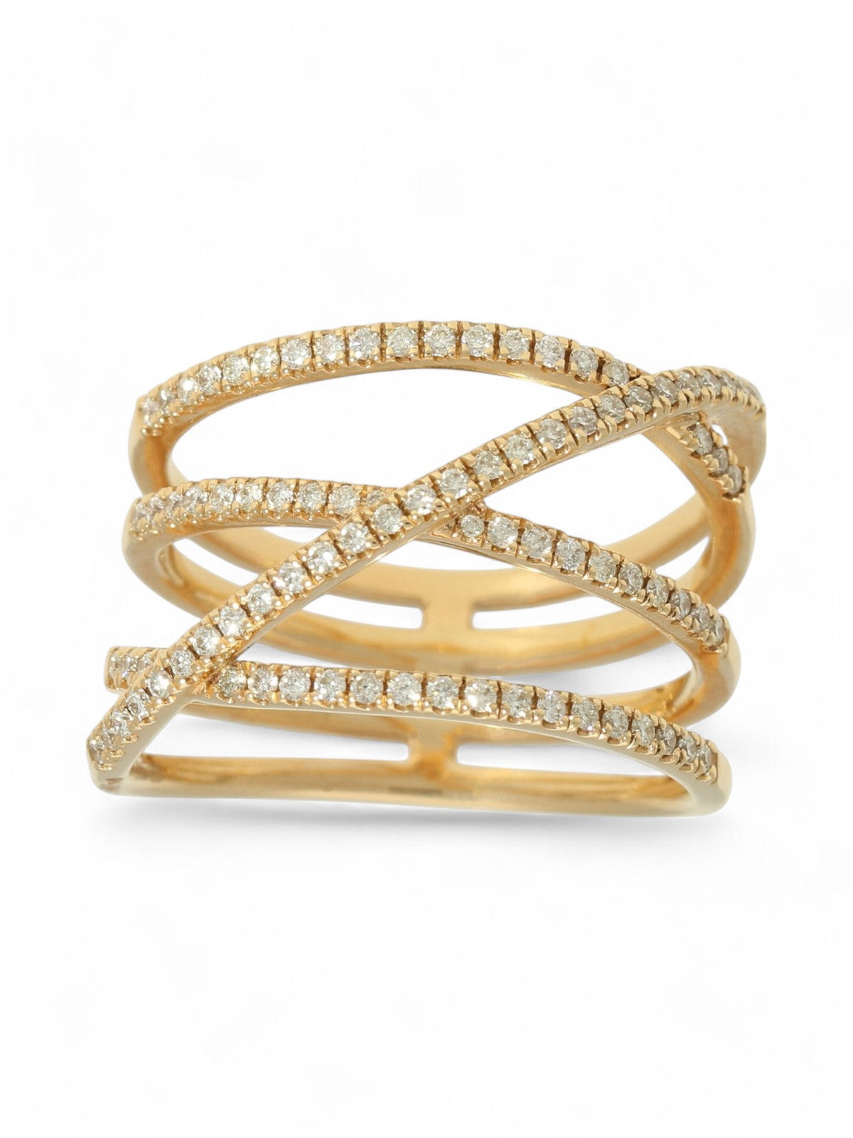 Diamond Crossover Ring Round Brilliant Cut in 18ct Rose Gold