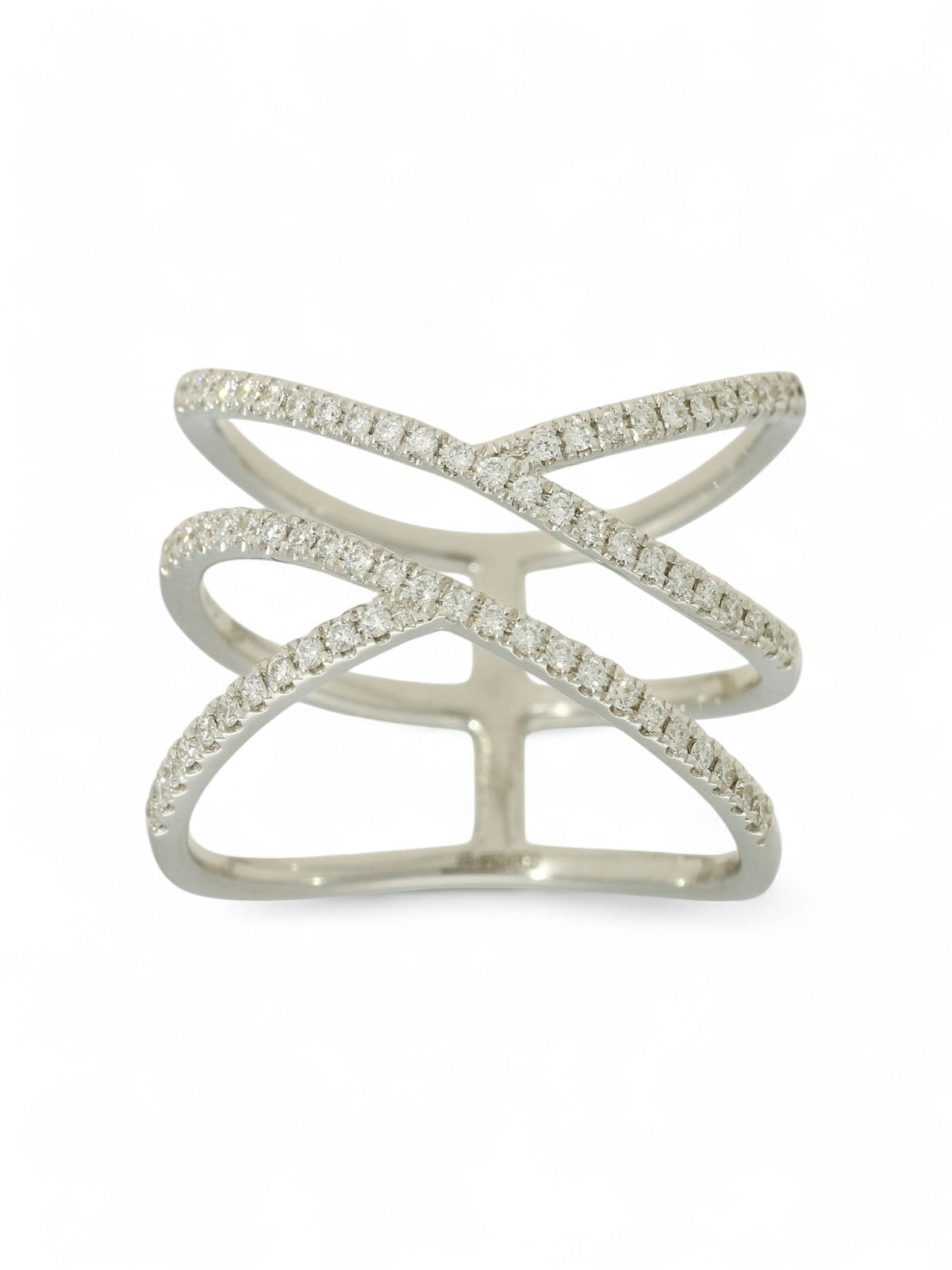 Diamond Crossover Ring Round Brilliant Cut in 18ct White Gold
