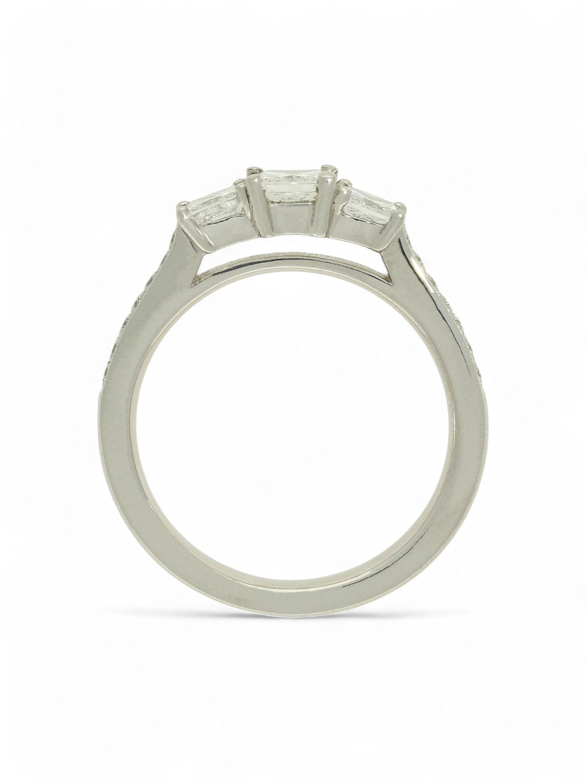 Diamond Three Stone Ring 0.89ct Princess Cut in Platinum with Diamond Shoulders