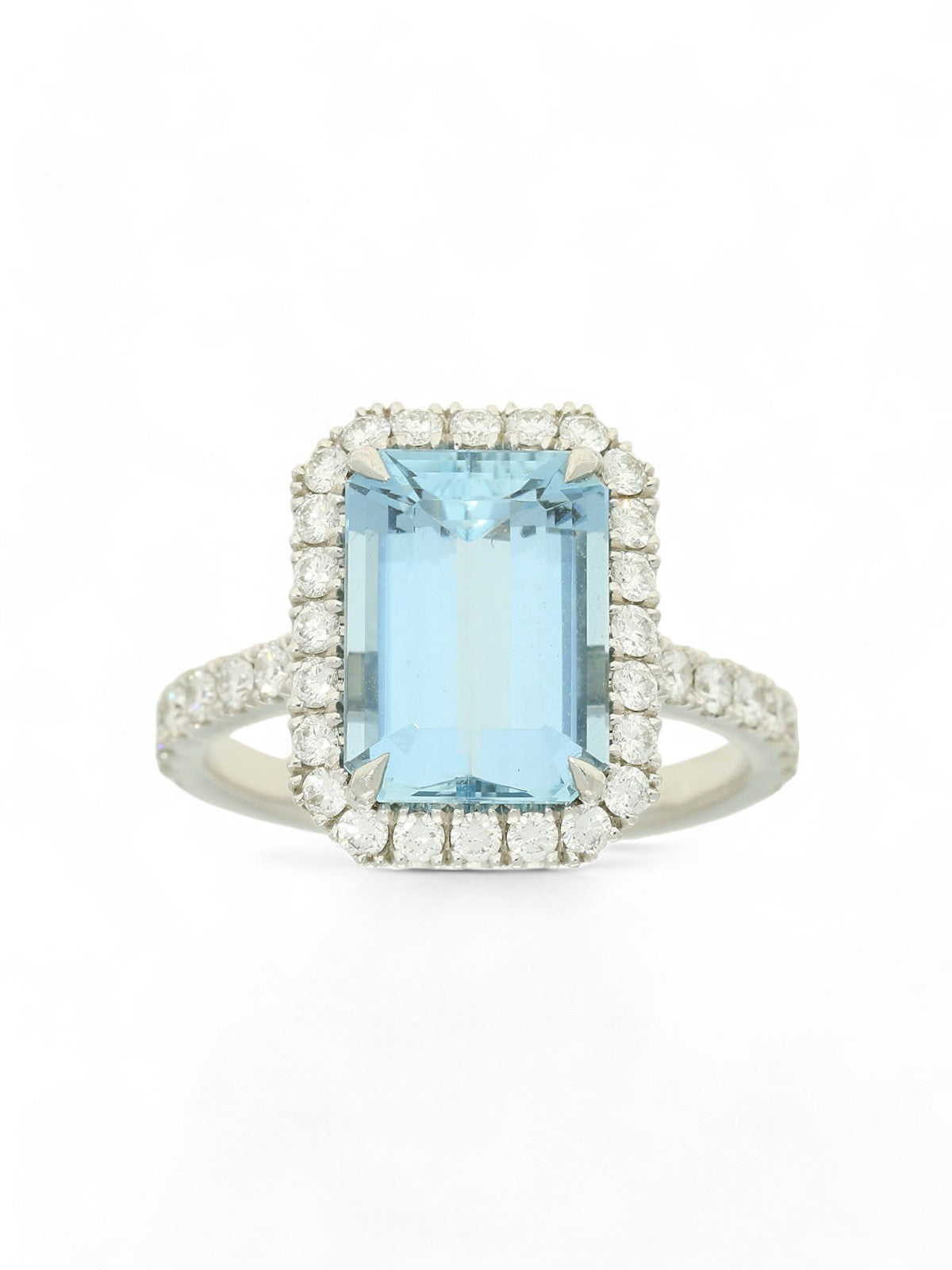 Pre Owned Aquamarine & Diamond Cluster Ring in Platinum with Diamond Shoulders