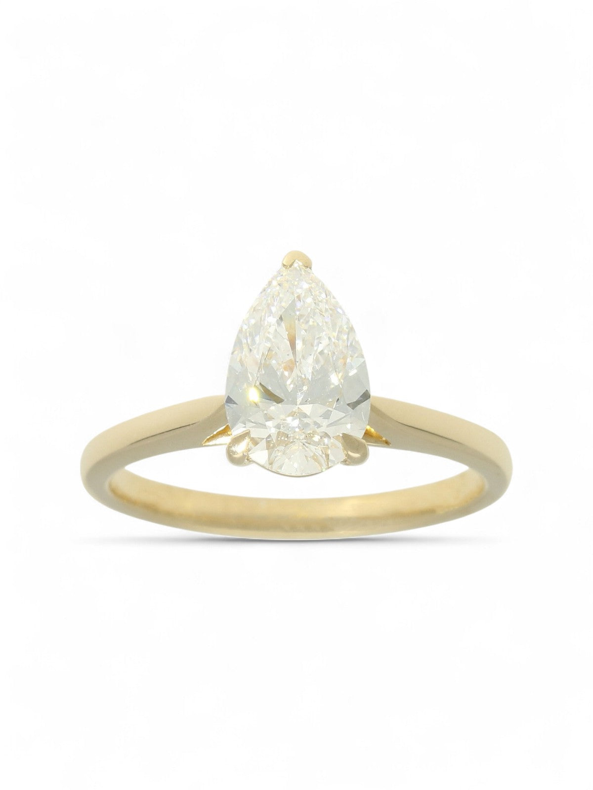 Lab Grown Diamond Solitaire Ring 1.50ct Pear Cut in 9ct Yellow Gold