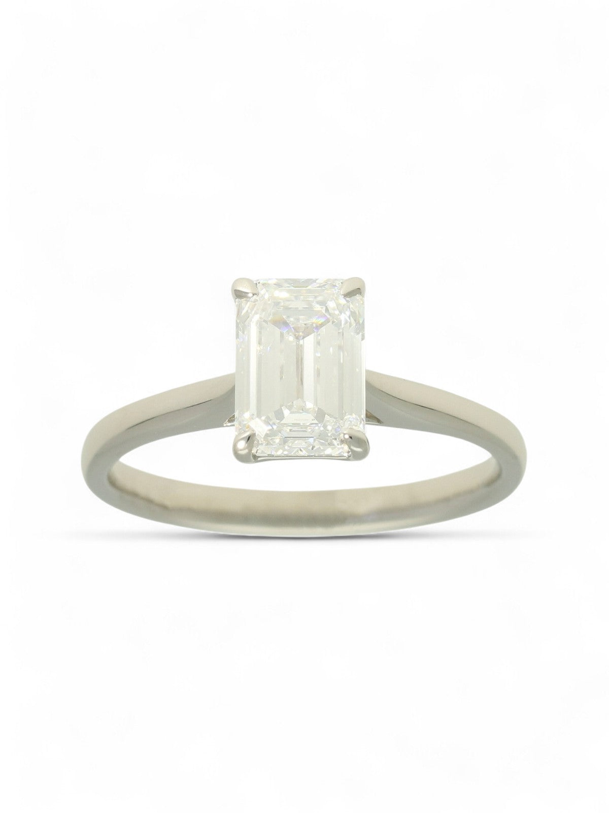 Lab Grown Diamond Solitaire Ring 1.50ct Emerald Cut in Platinum
