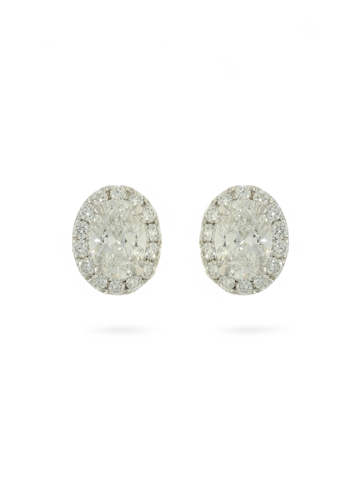 Lab Grown Diamond Halo Earrings 1.00ct Oval Cut in 18ct White Gold