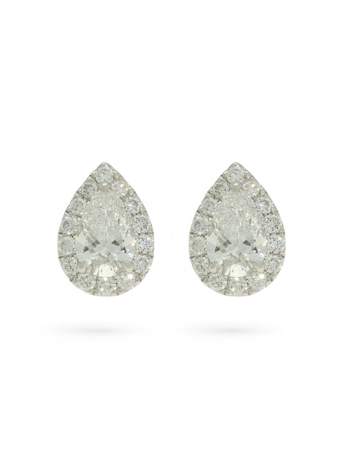 Lab Grown Diamond Halo Earrings 2.00ct Pear Cut in 18ct White Gold