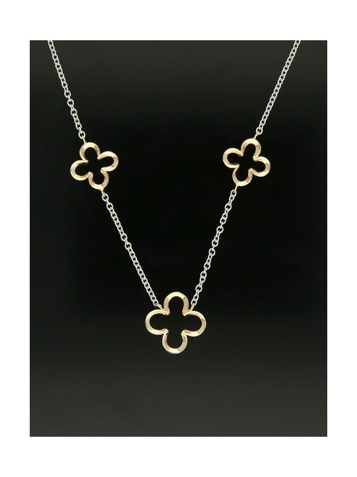 Open Flower Necklace in 9ct Yellow & White Gold