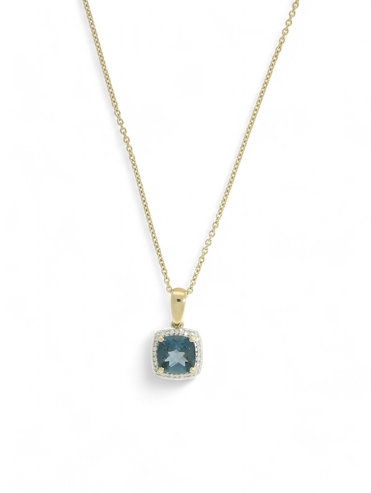 Blue Topaz and Diamond Cluster Pendant Necklace in 9ct Yellow Gold