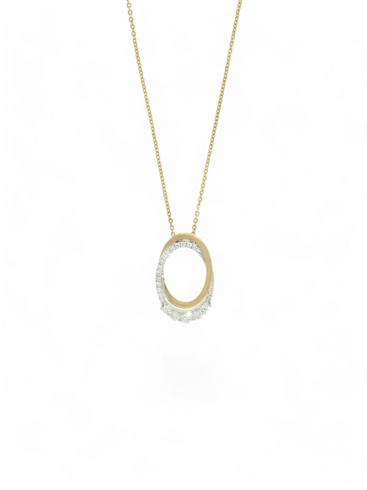 Diamond Oval Pendant Necklace in 9ct Yellow & White Gold