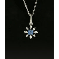 Sapphire & Diamond Princess Cut Snowflake Pendant Necklace in 9ct White Gold