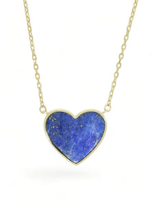 Lapis Heart Pendant Necklace in 9ct Yellow Gold