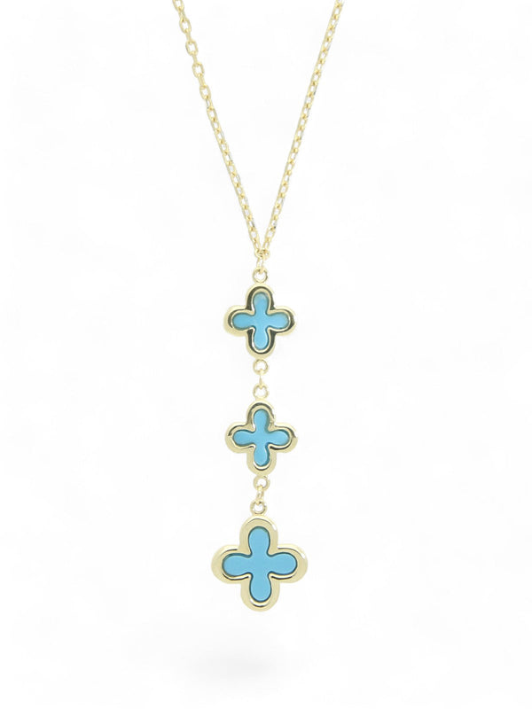 Turquoise Flower Drop Pendant Necklace in 9ct Yellow Gold