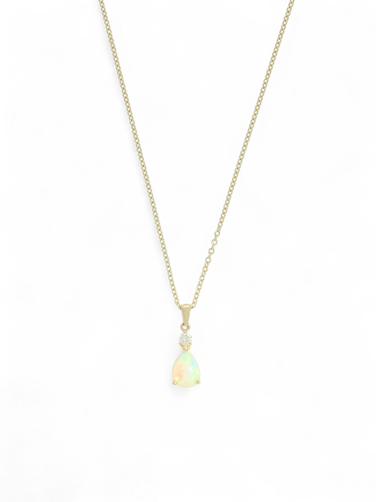 Opal & Diamond Drop Pendant in 9ct Yellow Gold