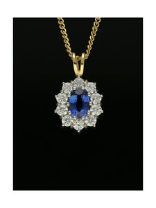 Sapphire & Diamond Oval Cut Cluster Pendant in 18ct Yellow & White Gold