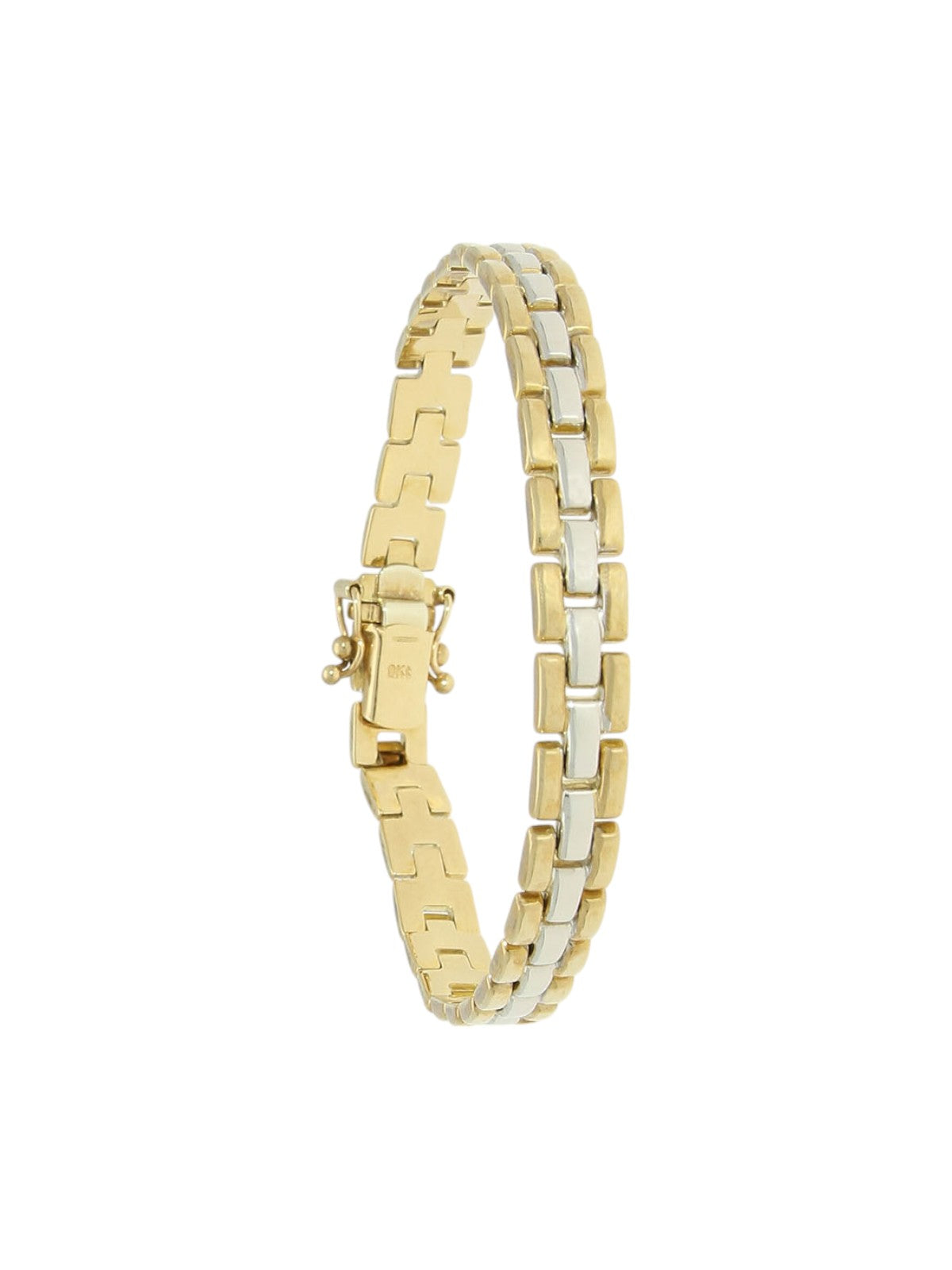 Three Row Brick Bracelet in 9ct Yellow & White Gold