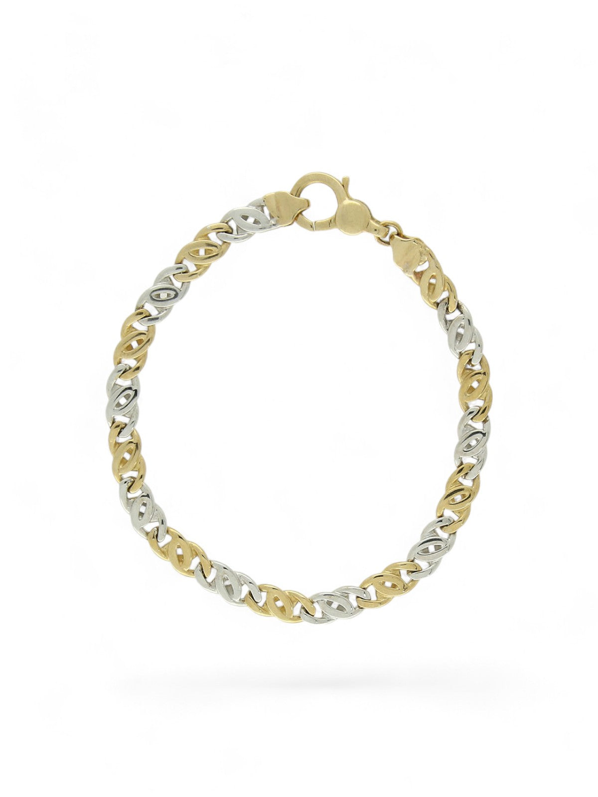 Alternating Double Curb Link Bracelet in 9ct Yellow and White Gold