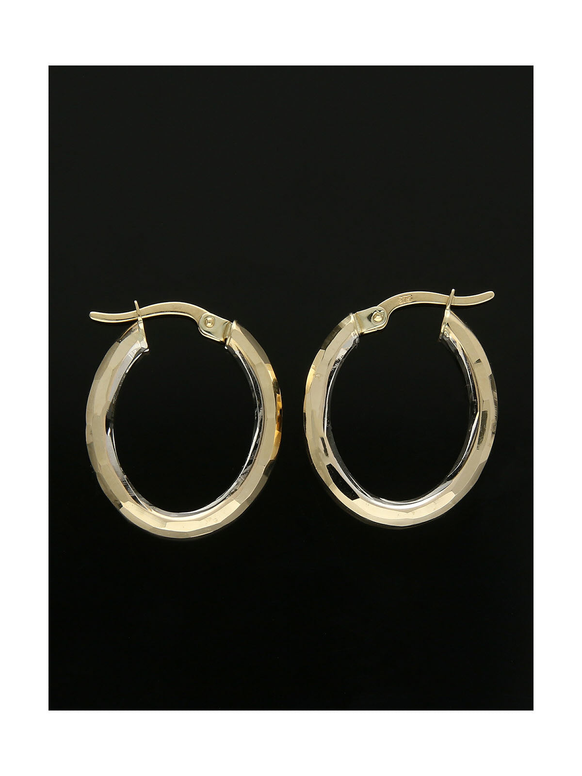 Patterned Oval Hoop Earrings in 9ct Yellow Gold