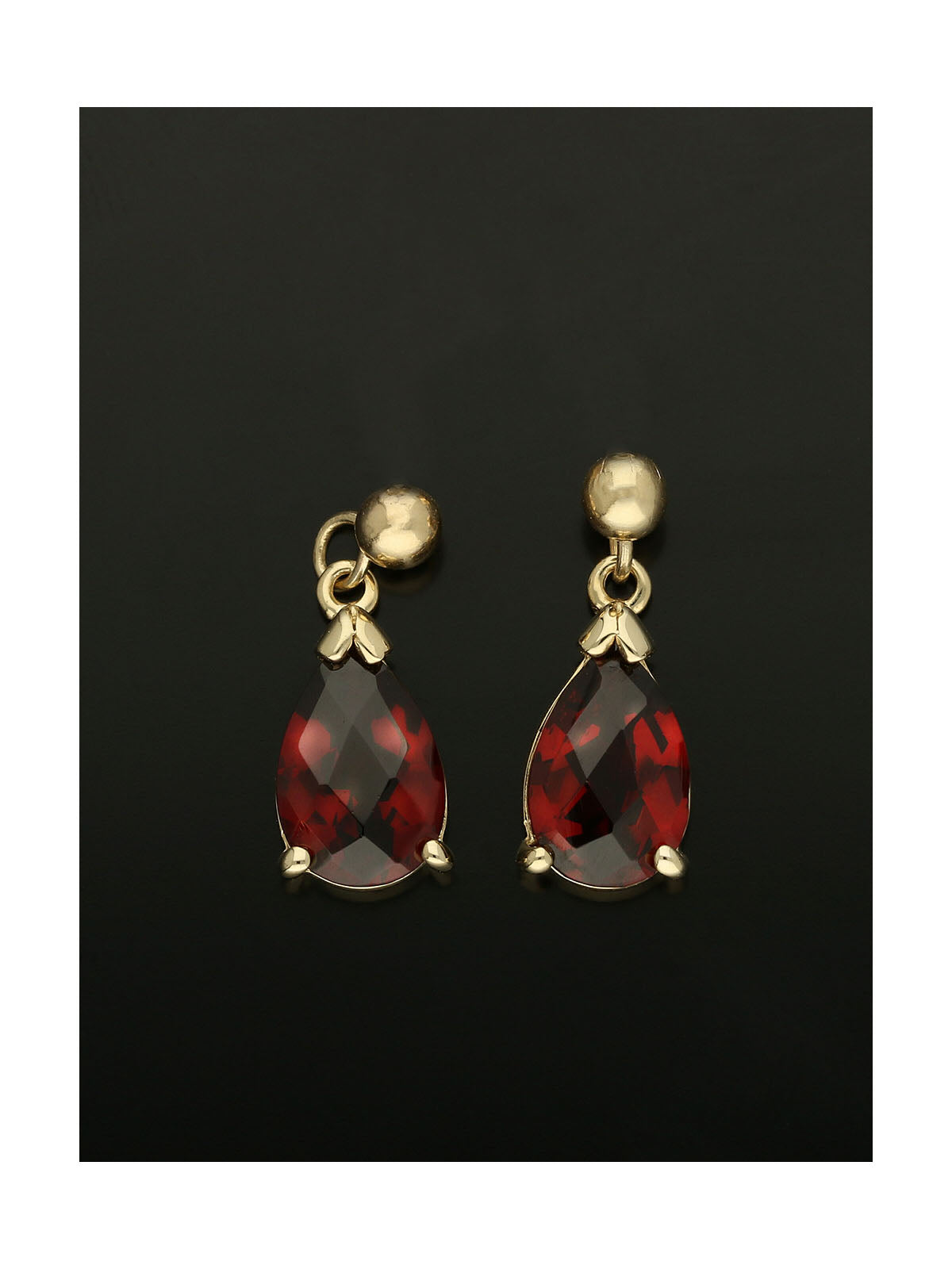 Garnet Pear Cut Drop Earrings in 9ct Yellow Gold