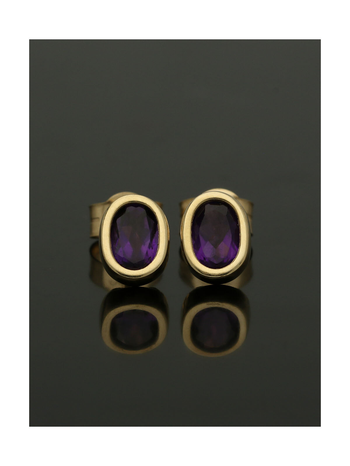 Amethyst Oval Stud Earrings in 9ct Yellow Gold