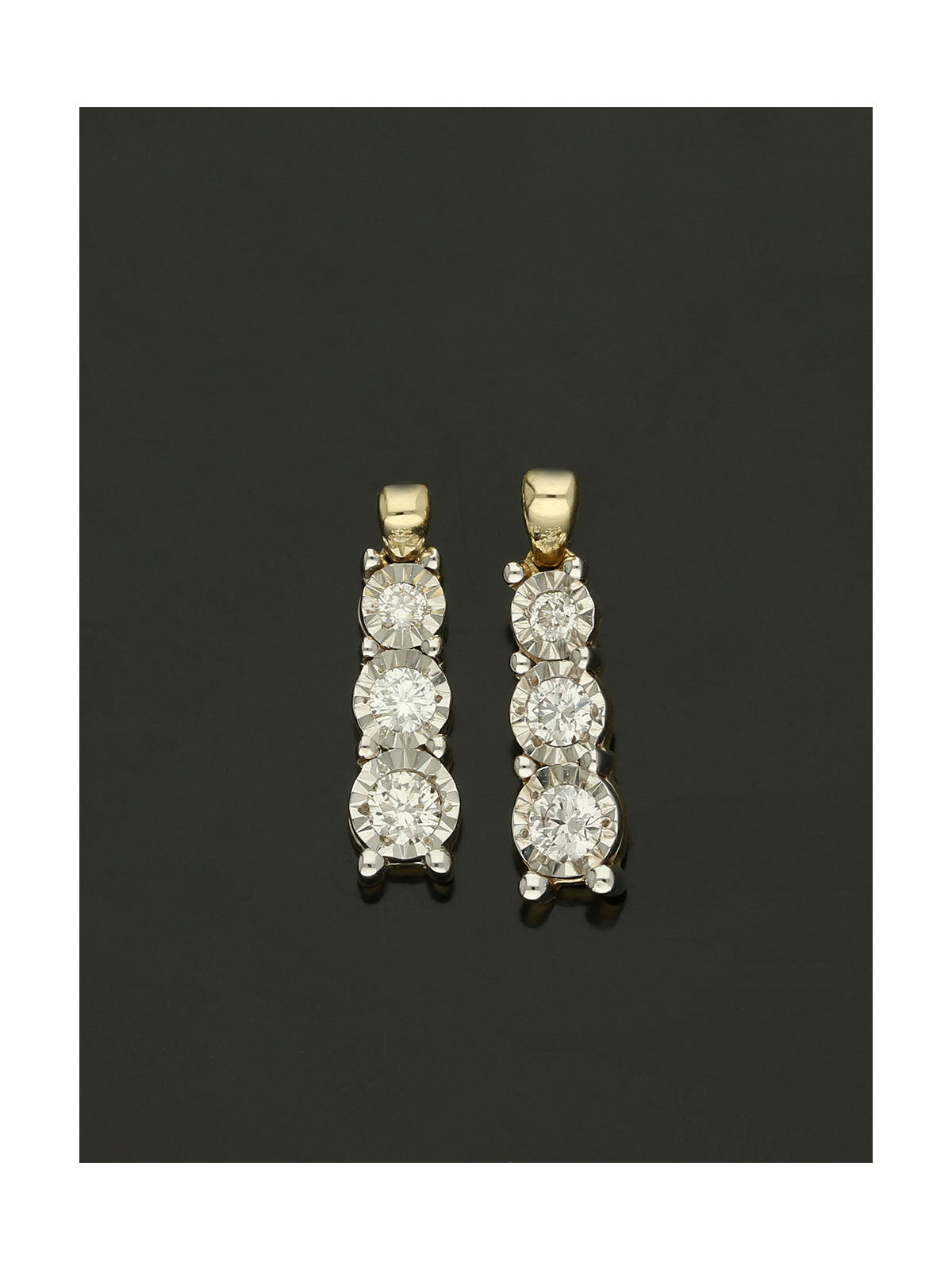 Diamond Round Brilliant Graduating Drop Earrings in 9ct Yellow Gold