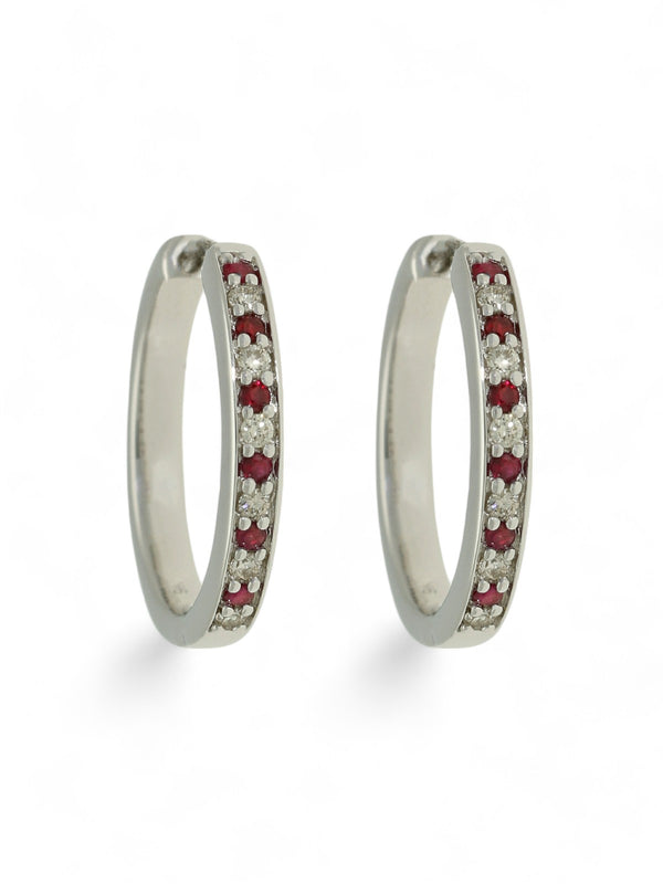 Ruby & Diamond Hoop Earrings in 9ct White Gold