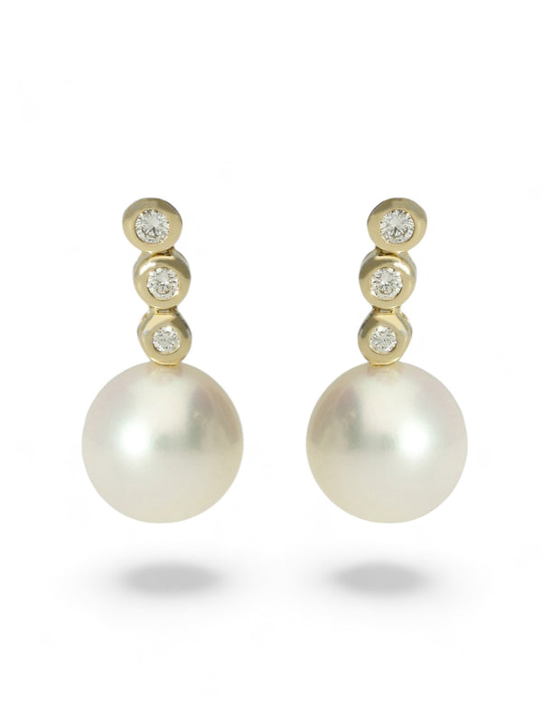 Pearl & Diamond Drop Earrings in 9ct Yellow Gold