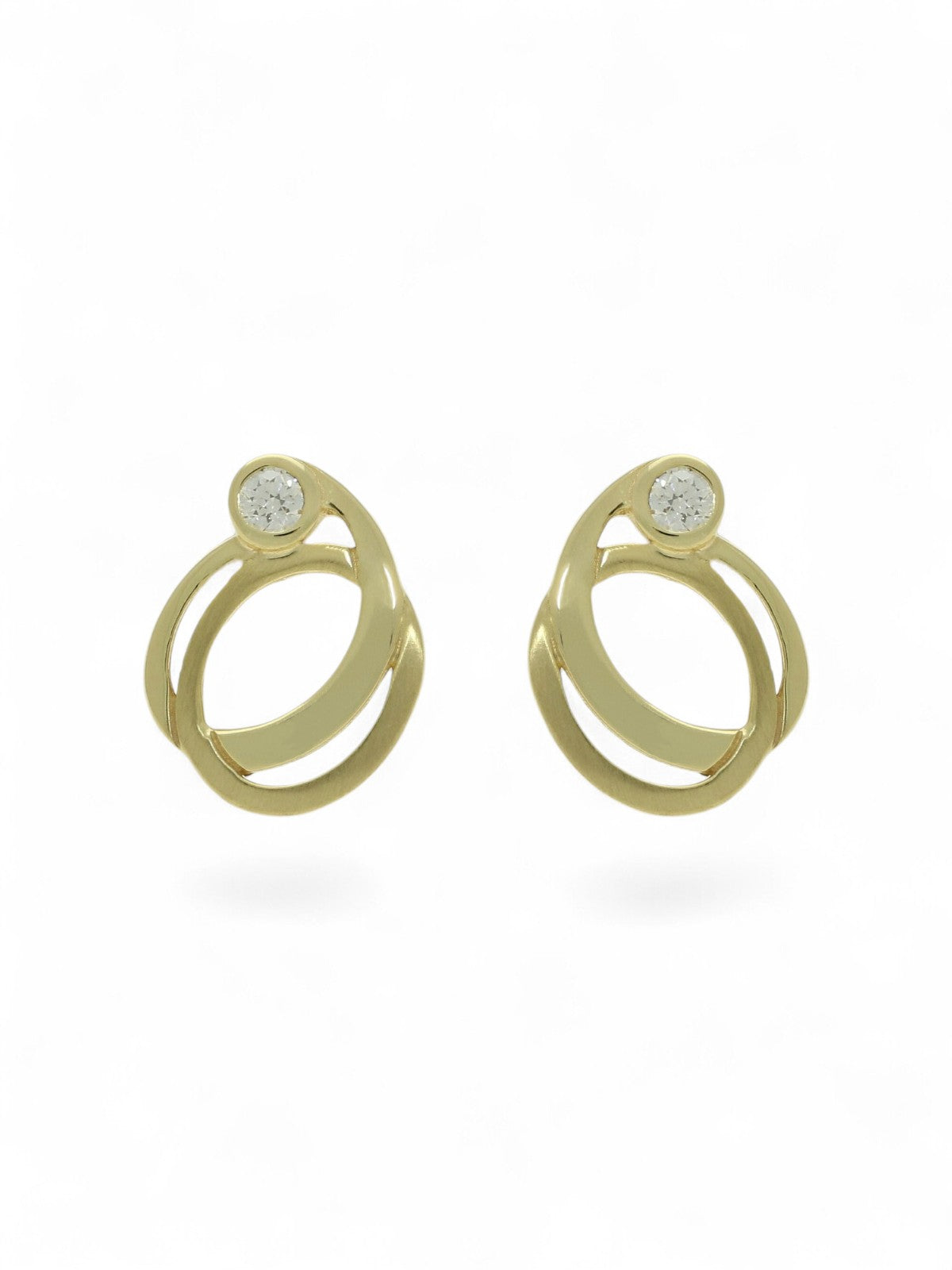 Diamond Set Double Oval Stud Earrings in 9ct Yellow Gold