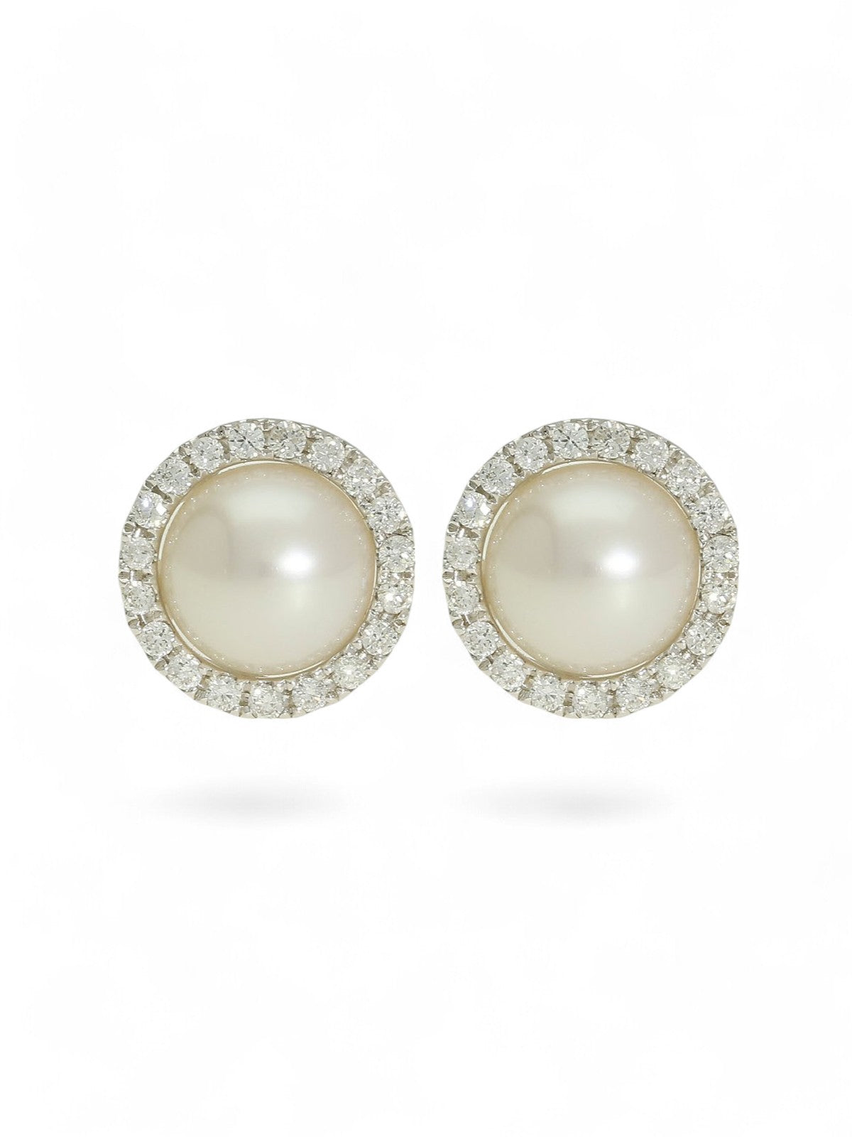 White Freshwater Pearl and Diamond Earrings in 18ct White Gold