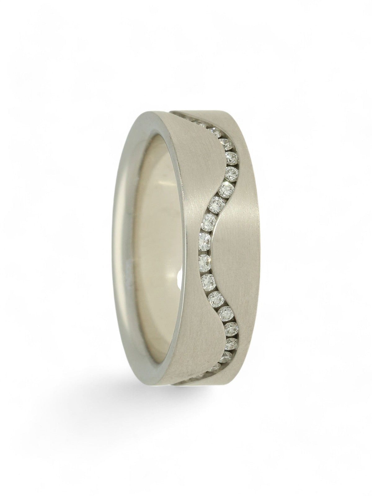Pre Owned Diamond Set Wave Ring in 18ct White Gold