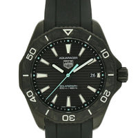 Pre Owned TAG Heuer Aquaracer Black Steel Solargraph 40mm Watch on Black Rubber Strap