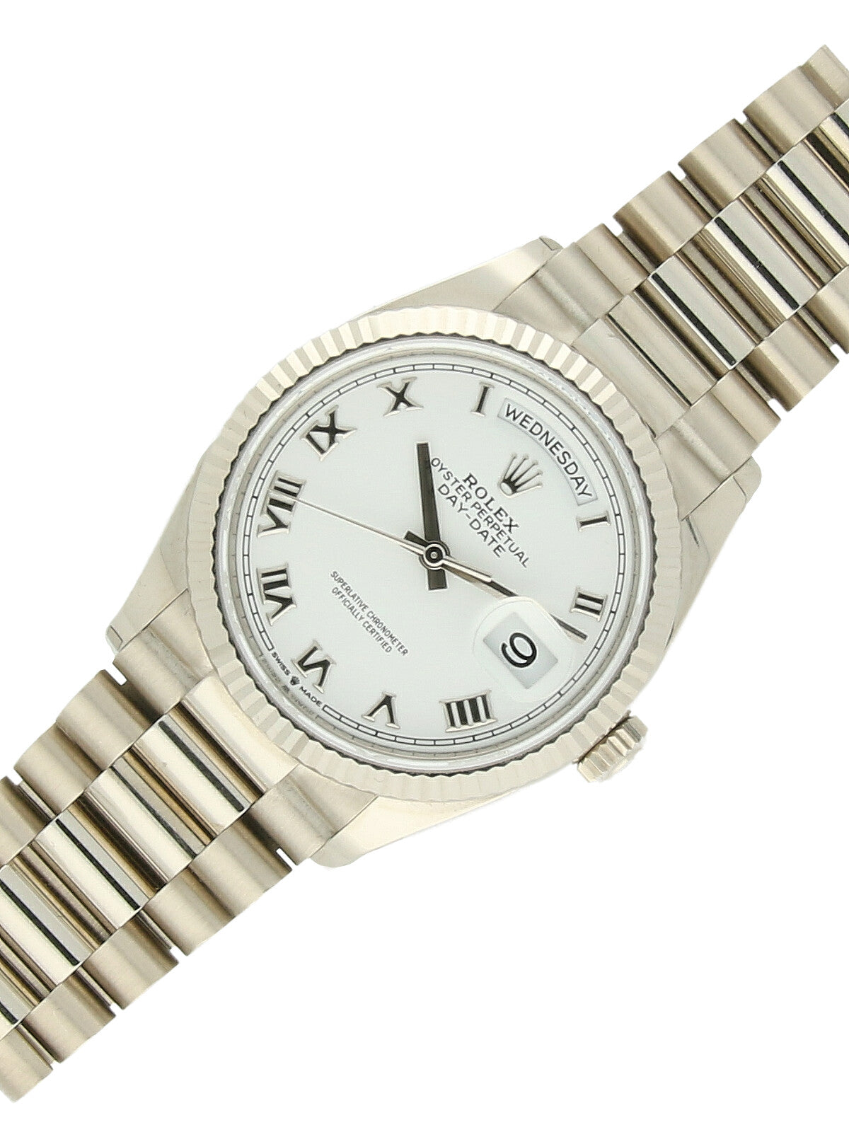 Pre Owned Rolex Day-Date 18ct White Gold Automatic 36mm Watch on President Bracelet