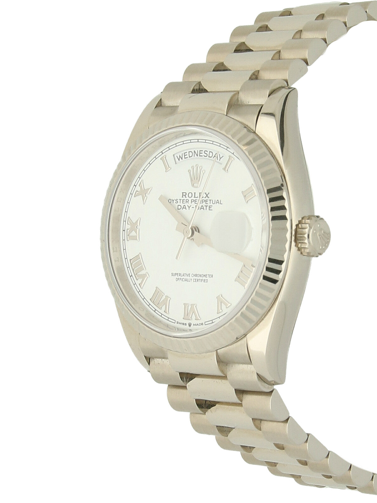 Pre Owned Rolex Day-Date 18ct White Gold Automatic 36mm Watch on President Bracelet