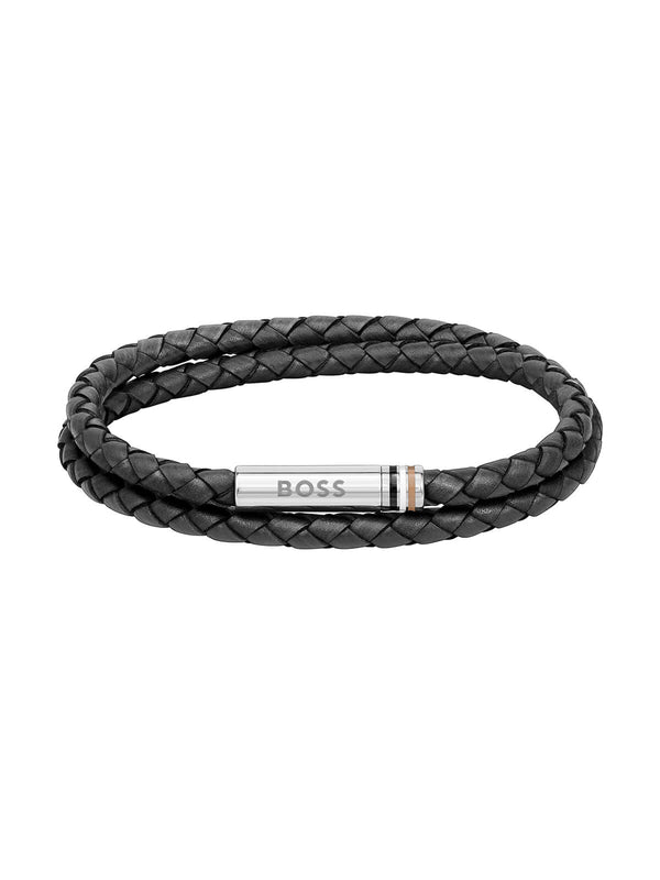 BOSS Ares Black Leather Double Wrap Bracelet 1580489M