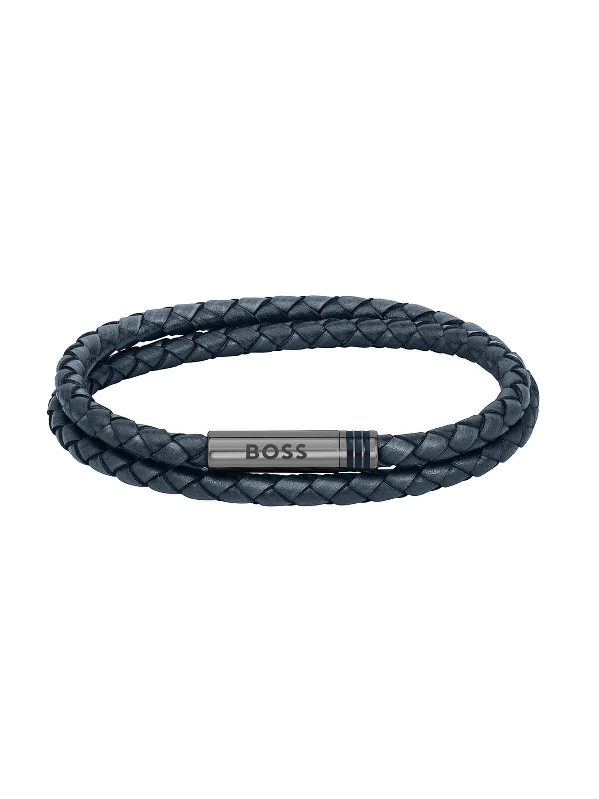 BOSS Ares Navy Blue Leather Double Wrap Bracelet 1580494M