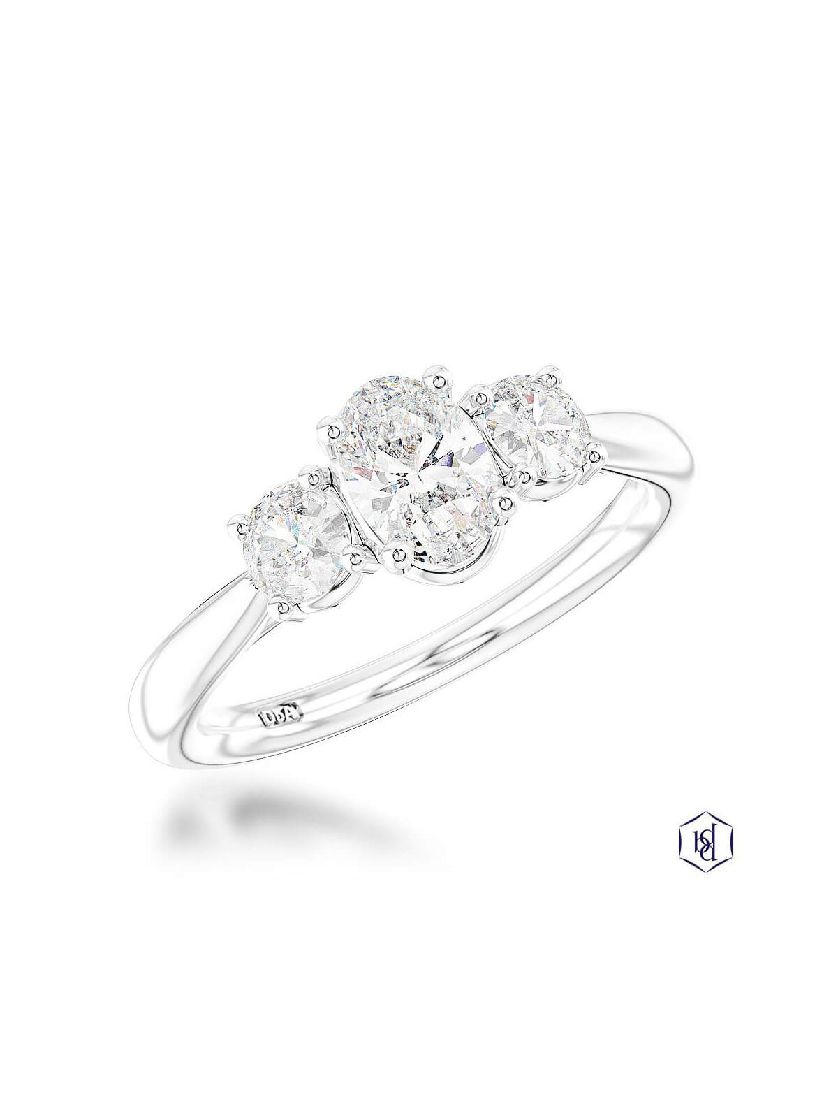 Royal Oval Diamond Three Stone Ring in Platinum