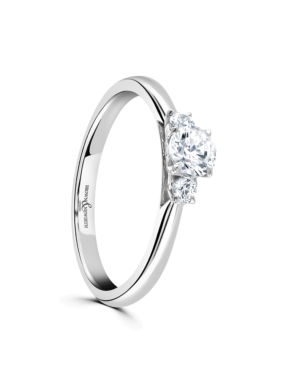 Brown & Newirth Lotus 0.40ct Brilliant Cut Certificated Diamond Three Stone Engagement Ring in Platinum