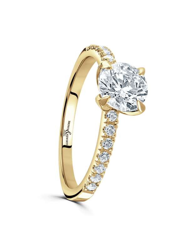 Brown & Newirth Sweet Bay 1.00ct Brilliant Cut Certificated Diamond Solitaire Engagement Ring in 18ct Yellow Gold with Diamond Set Shoulders