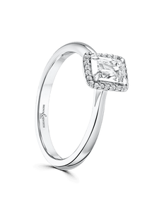 Brown & Newirth Portia 0.70ct Emerald Cut Certificated Diamond Halo Engagement Ring in Platinum