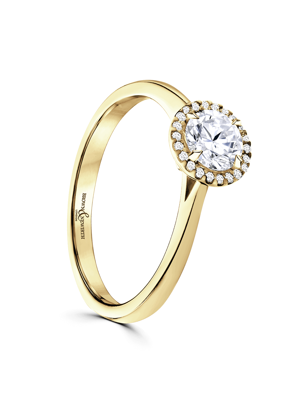 Brown & Newirth Celeste 0.50ct Brilliant Cut Certificated Diamond Halo Engagement Ring in 18ct Yellow Gold