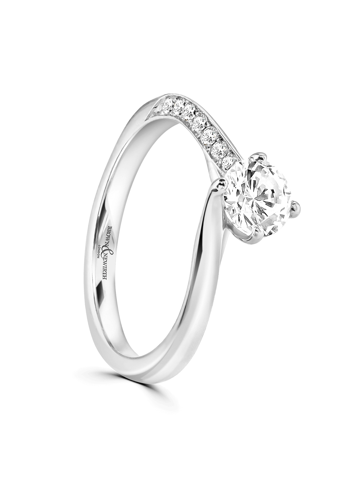 Brown & Newirth Alice 0.70ct Brilliant Cut Certificated Diamond Solitaire Engagement Ring in Platinum with Diamond Set Shoulders