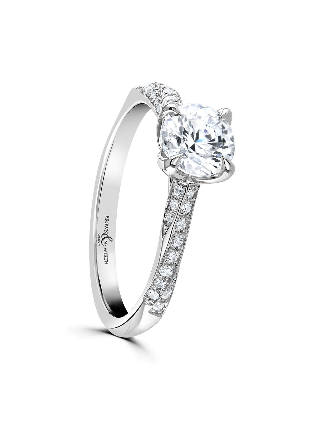 Brown & Newirth Azalea 0.70ct Brilliant Cut Certificated Diamond Solitaire Engagement Ring in Platinum with Diamond Set Shoulders