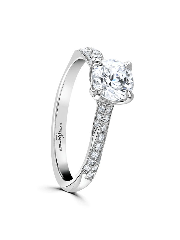 Brown & Newirth Azalea 0.70ct Brilliant Cut Certificated Diamond Solitaire Engagement Ring in Platinum with Diamond Set Shoulders